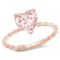 2. CT sjajan srčani rez simulirani ružičasti dijamant 14k Rose Gold Solitaire prsten sz 4