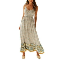 Baycosin haljine za žene s ljetnim cvjetnim tiskanim boemskim remenicama bez rukava bez rukava, ležerna