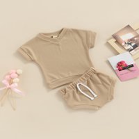 Chollius Newborn Baby Boy Girl Ljeto odijelo Slicni san s rebrastim majicama V-izrez Top Elastic nacrtač