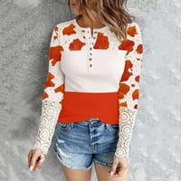 Jeseni džemperi za žene Gumb Up Henley majica Leopard Boja blok džemper košulja za spajanje palica Slim