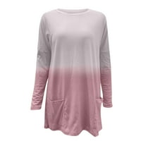 Ženske vrhove Ležerne bluza s dugim rukavima Čvrsta boja Ženska majica Crew vrat ljetni ružičasti m
