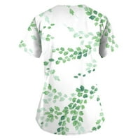 Hanas vrhovi modni V-izrez Ženska odjeća s kratkim rukavima s džepom tiskanim labavim gornjim zelenim