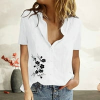 Košulje za žene labave fit cvijeće Štampano rever gumb kratkih rukava majice