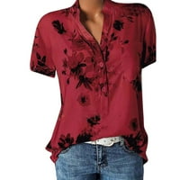 Podplag Fashin Ženski vrhovi, ženska ležerna štampana majica s kratkim rukavima V-izrez, pulover labavih