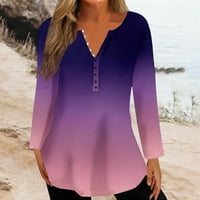 Ljetna stabilna odjeća Ženska gornja gumba Dugačka majica s dugim rukavima Purple XL