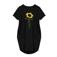 Haljine za žene Ljeto casual kratki rukav okrugli dekolte ženski a-line cvjetni s džepovima plaža crna