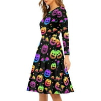 Binienty Halloween haljina za žene plus veličine šarene palice bundeve nose jezivu proljetnu jesen zimsku
