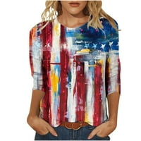 Ljetne bluze za žene Dan nezavisnosti Ispis labave majice Srednja rukava Bluza okrugla vrata majica