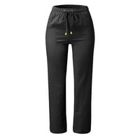 Žene Čvrste ravno čvrste elastične hlače Duge posteljine za vuču ženske pamučne pamučne pantalone hlače