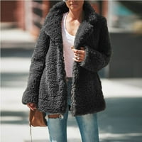 Patlollav ženski jesenski zima puna boja dugih rukava plišana kardigan jakna tamno siva xxl