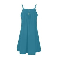 Ljetne haljine Trendi mini a-linijski bez rukava halter puna haljina plava m