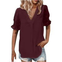 Ženska modna casual Solid V-izrez labav majica kratkih rukava Top bluza pulover