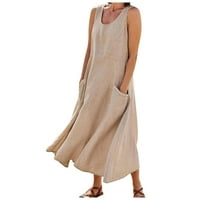 Ženska dužina gležnja modna košulja za sunčanje bez rukava scoop vrat ljetna haljina kaki xl