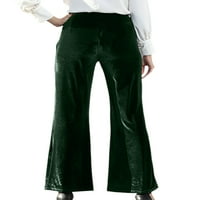Kapeze žene palazzo pant baršun dno širine noga hlače vrećaste pantalone visoki struk zeleni m