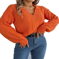 Hait dame pletene džempere pletenice Pleteni džemper dugih rukava za džumbu, žene pulover rever narančasta
