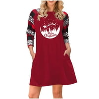 Homchy Women Božićni print Dugih rukava Tuničke haljine Džebovi plus veličina majica