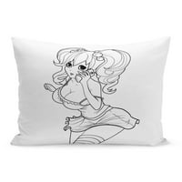 Ljepota crna atraktivna vruća manga djevojka bijeli prekrasan crtani jastučni jastučni jastučni poklopac