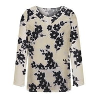 Kauzalni vrhovi za žene modni ležerni print V-izrez labav majica s dugim rukavima TOP bluza pulover