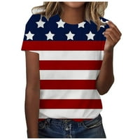 S vrhova ramena za žene vintage patriotske majice modni ljetni V izrez casual kratkih rukava bluza bez