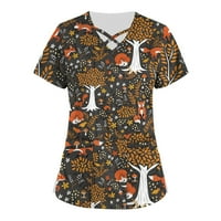 Ženske vrhove kratkih rukava radna odjeća za bluze grafički otisci Dame Ljeto V-izrez Modni smeđi 4xl