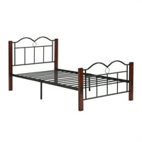 Metalni okvir kreveta veličine dvostruke boje, sa vintage uzglavljenim i drvenim nogama, ne trebate