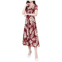 Ženska haljina okrugla vrat kratki rukav Šifon haljina od šifonske haljine ljeto, crvena, xxl