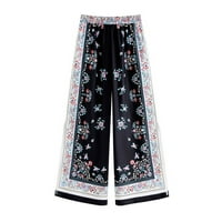 Tawop Ženska modna casual cvjetna tiskana visoki struk Split široke noge Stret hlače elastičnosti hlače