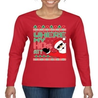 Djed Mraz gdje sam moj hos? Ružni božićni džemper ženska grafička majica dugih rukava, crvena, velika