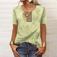 Ženska nova gumba V-izrez modni ispis kratkih rukava retro print majica Slim Najbolji casual vrhovi