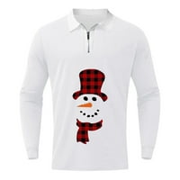 Božićni muški rever s dugim rukavima, Ležerne prilike sa otvorenim sportskom majicom Bijela XXXL