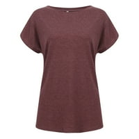 Ženski bluze Ženski modni okrugli vrat Labavi ramena Solid Boja Top majica kratkih rukava Vino XXL