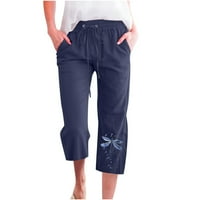 Ženske ležerne ispisane elastične hlače Ravne široke pantalone sa širokim nogama Kapris sa džepovima