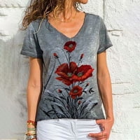 Jjayotai Womens T-majice Plus Veličina čišćenja Ženska casual labav cvjetni print V-izrez Majica s kratkim