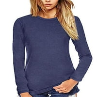 Ženska majica s dugim rukavima majica CREW Crt majica Redovna Fit Pulover Dailywer Tops Navy Blue XL