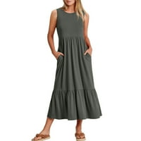 Tiqkatyck za žene, žene ljetne casual casual bez rukava s ljuljačkama ležerna haljina za plažu s džepovima
