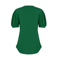Bazyrey ženske vrhove kratkih rukava V-izrez bluza ženski labavi ljetni tunički majica zelena xl