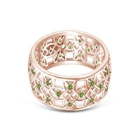Izdubljenje cvjetni prsten okrugli rez simulirani peridot u 14k ružičastog zlata preko sterlinga srebrnog
