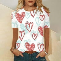 Žene Ležerne košulje za ispis srca Crewneck Ljetni vrhovi Valentine Bluza Labavi fit pulover Holiday