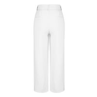 Ženske casual široke noge visokog struka ravne duge pantalone hlače 1-bijele 4x-velike