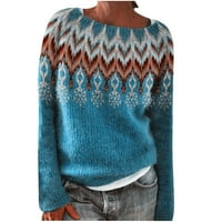 Zunfeo džemper za žene - tiskane pletene vrhove dugih rukava opuštenog fit vintage pulover Crew vrat