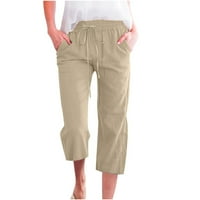 Capri pantalone za žene nacrtavanje elastičnih pantalona za velike struke Comfy ravne noge duge hlače