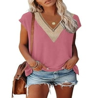 Voguele Dame Ljetni vrhovi V izrez T Majica Stitchting Majica Holiday Pulover prozračna bluza Pink XL