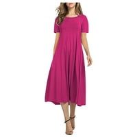 BEEYASO Žene okrugle vrat Skraćene haljine za žene Swing Ležerne prilike labave ženske haljine ružičaste