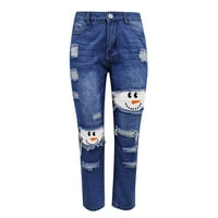 Ženske hlače Ljeto Jogger Traperice Snowman Print Ripped Jeans Plus size pantalone
