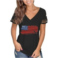Američka zastava majica za žene Elegantna čipka Šuplja 4. srpnja Košulje Labavi kratkih rukava TEES
