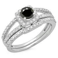 Zbirka dazzlingock 1. Carat 14k Bijeli i crni dijamantski Split Shank Halo Bridal Ring Set CT, bijelo