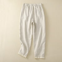 Leesechin široke lanene pantalone za čišćenje Ženske hlače sa širokim nogama visoke struke ravno hlače