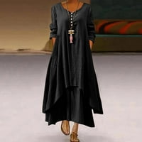 HOKSML Žene duge haljine, ženska moda plus veličine okruglica sa čvrstim dugim rukavima haljina haljina