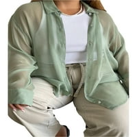 SDGHG ženska bluza, lapel ovratnik dugih rukava dolje - dolje - labava košulja za dame