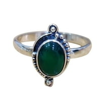 Čvrsti srebrni prsten od sterlinga za žene i djevojke, prirodni zeleni bojni prsten dragulja jedinstvenog